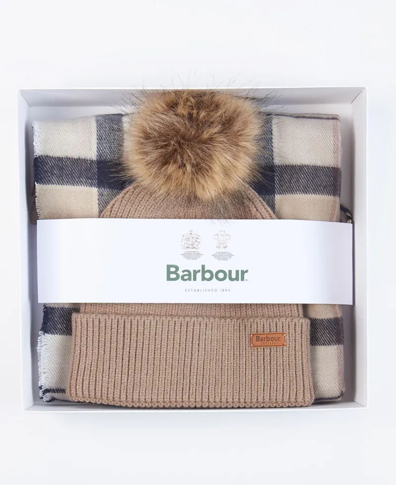 Barbour Dover Beanie and Halies Scarf Set in Rosewood-1